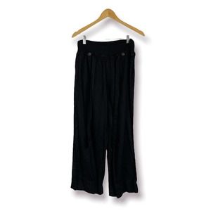 BEULAH Black 100% Linen Wide Leg Pant Tie Belt Women's Medium Lightweight Summer
